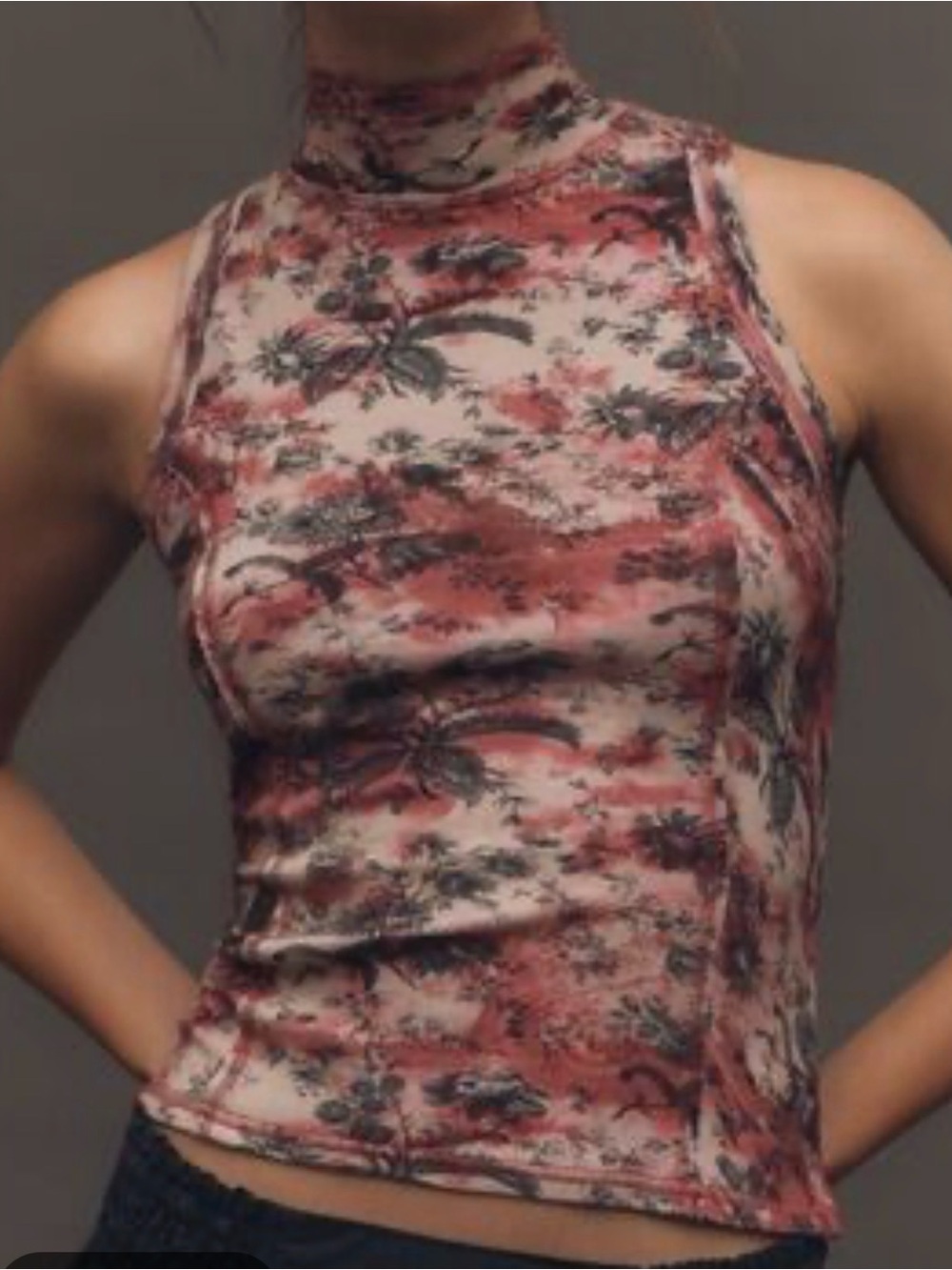 Pilcro Mock Neck Floral Tank in Rose and Cream